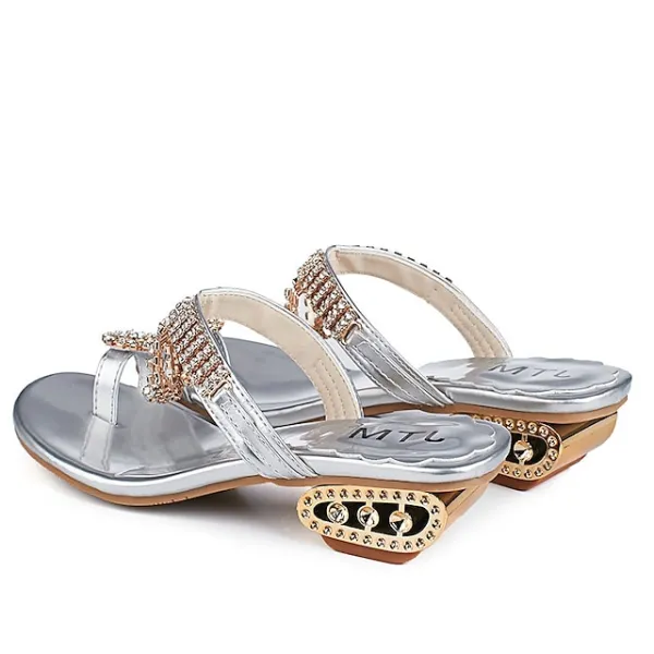Women's Sandals Orthopedic Sandals Bunion Sandals Plus Size Sparkly Sandals Party Daily Summer Rhinestone Low Heel Chunky Heel Open Toe Elegant Sexy Sweet PU Leather Loafer Solid Colored Silver Gold