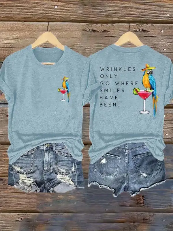 Retro Wrinkles Only Go Where Smiles Have Been Print T-Shirt