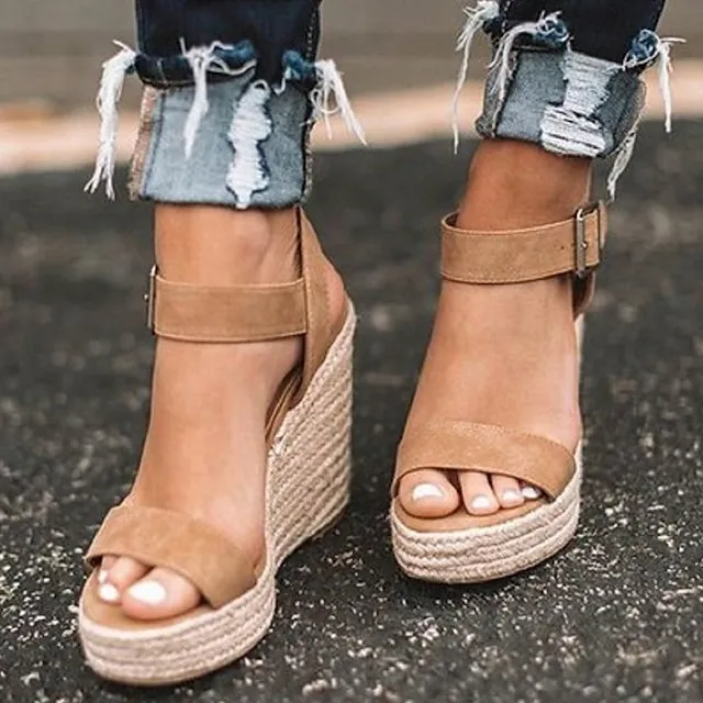 Women's Sandals Wedge Sandals Espadrilles Ankle Strap Sandals Daily Beach Summer Wedge Heel Sexy Casual PU Synthetics Ankle Strap Solid Color Black White Brown