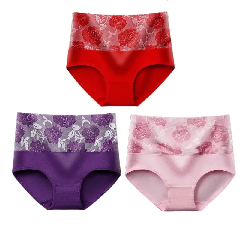 (🔥Last Day Promotion-SAVE 50% OFF) --Cotton High Waist Tummy Control Leak proof Panties Rose Jacquard Ladies Panty Multipack(3PCS/SET)-BUY 2 SETS GET 10% OFF & FREE SHIPPING