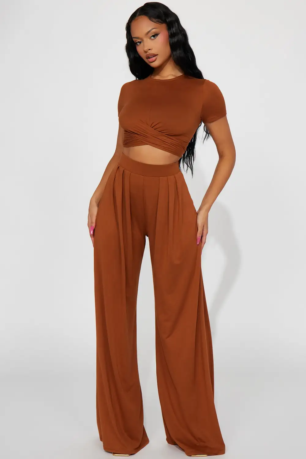 Casually Chic Wide Leg Pant Set - Mocha