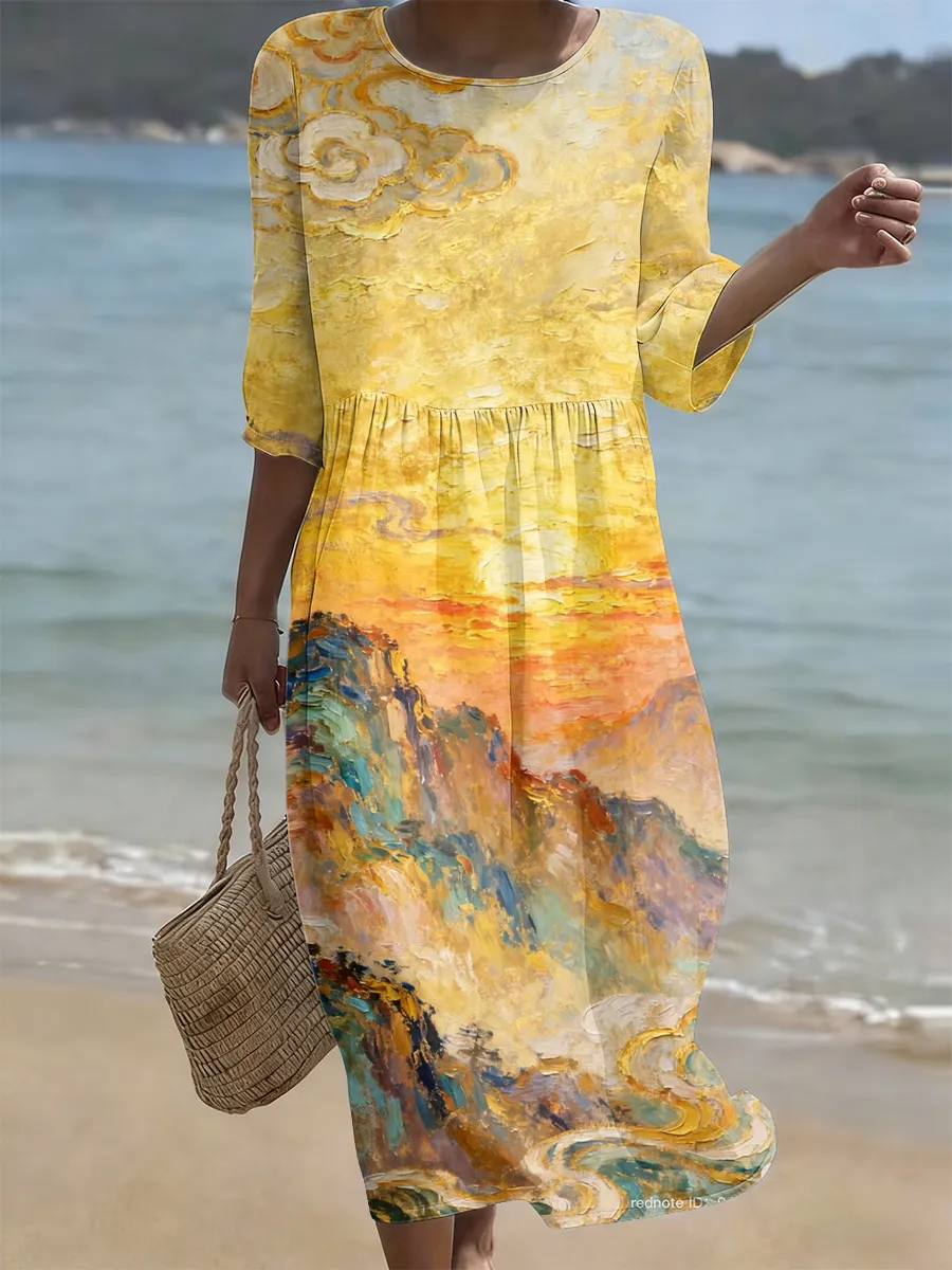Women's Casual Oil Painting Landscape Dress