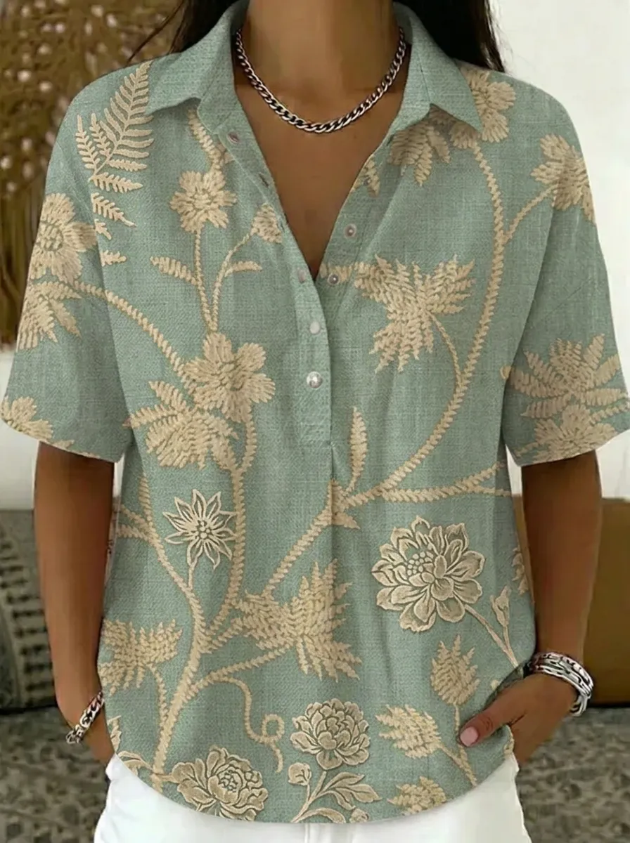 Women's Nashville Floral Botanical Printed Polo Shirt