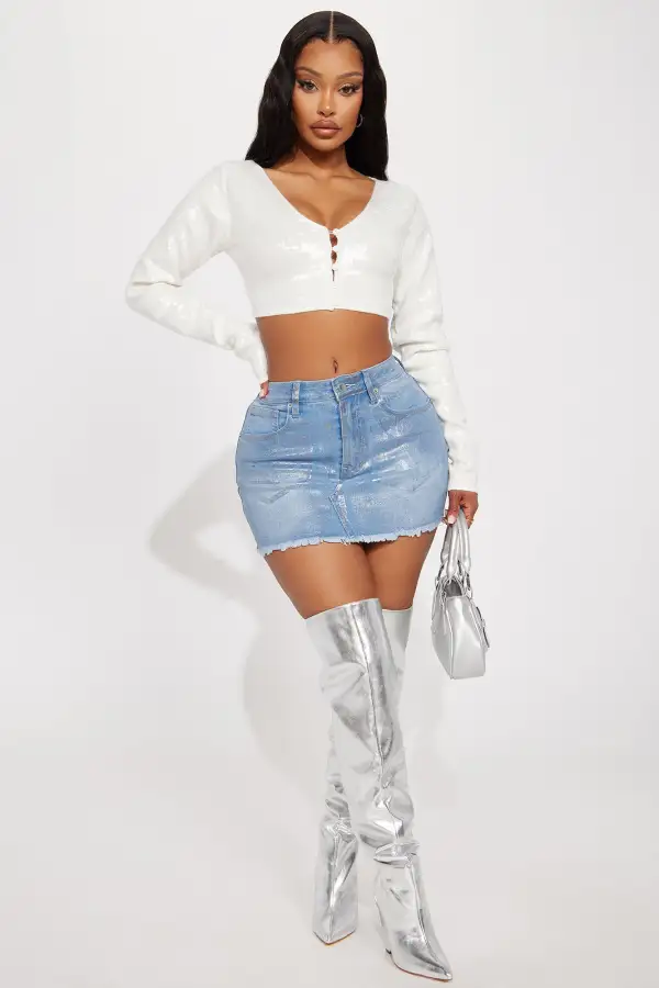 Star Of The Show Sequin Cardigan - White