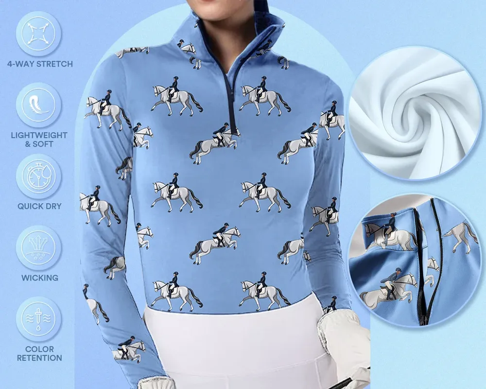 Women's Riding Style Horse Print Long Sleeve Casual Shirt