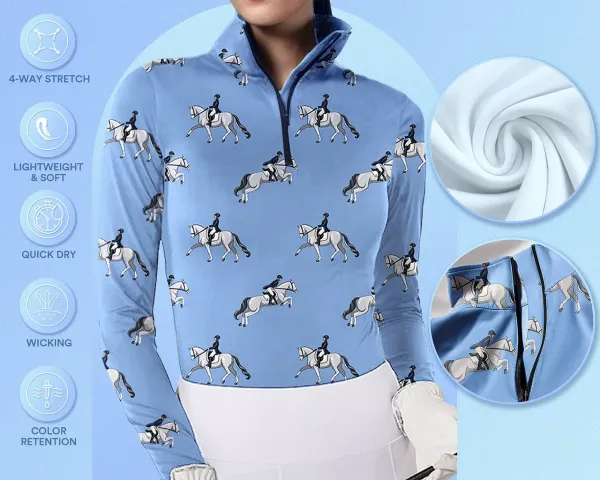 Women's Riding Style Horse Print Long Sleeve Casual Shirt