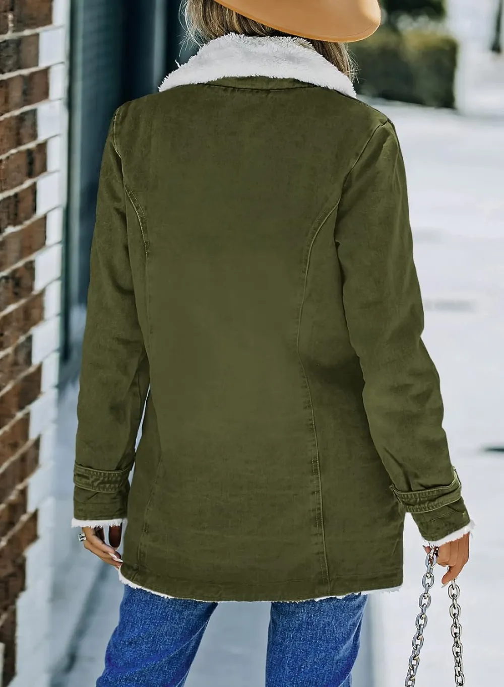 Womens Winter Warm Jean Jacket Stand Collar Wool Liner Sherpa Denim Coats Thicker Outerwear with Pockets