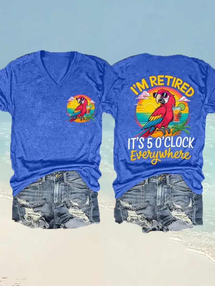 Women's Retro I‘m Retired Resort Hawaiian Printed Casual T-Shirt