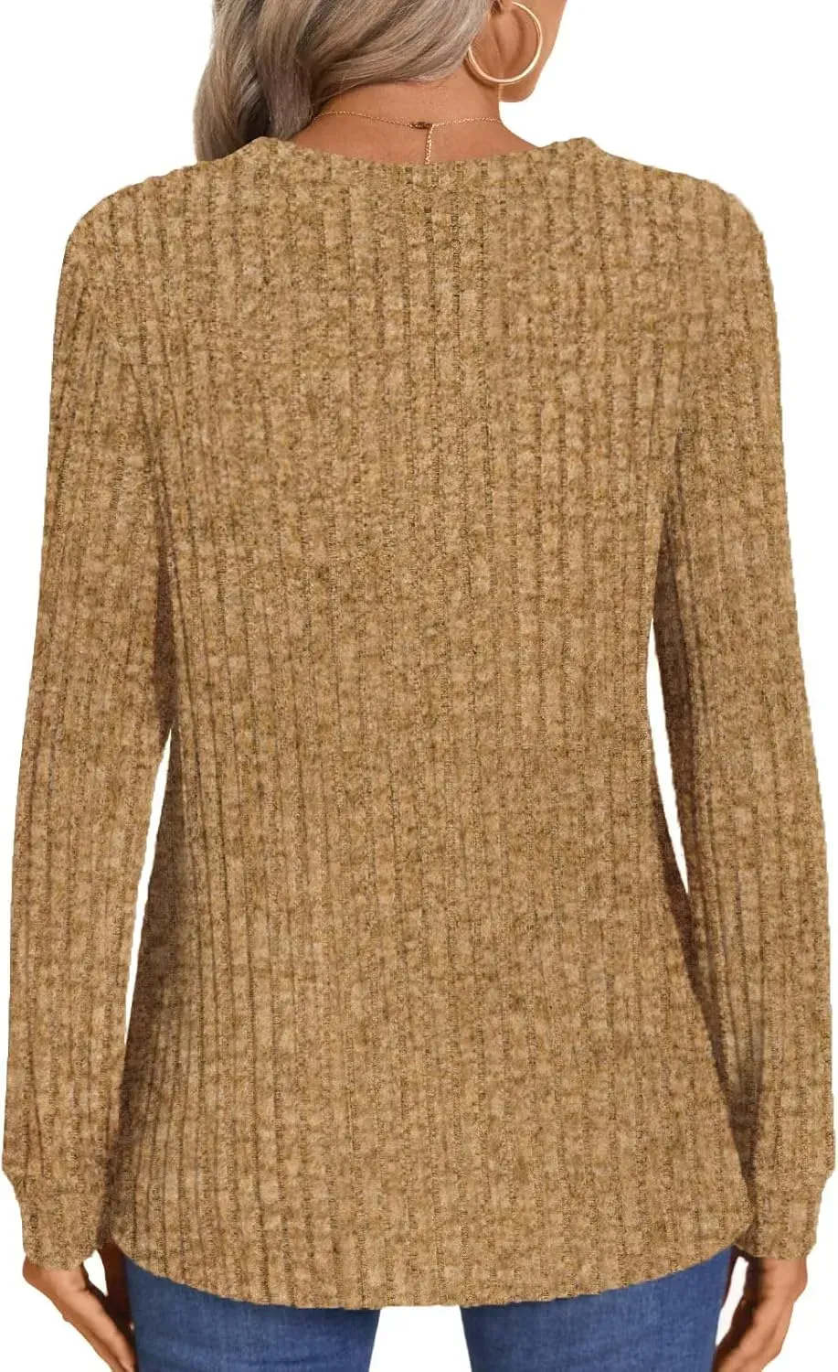 HOTGIFT Womens 2024 Fall Winter Tunic Tops Long Sleeve Casual T-Shirts Soft Comfy Stripe Blouse Lightweight