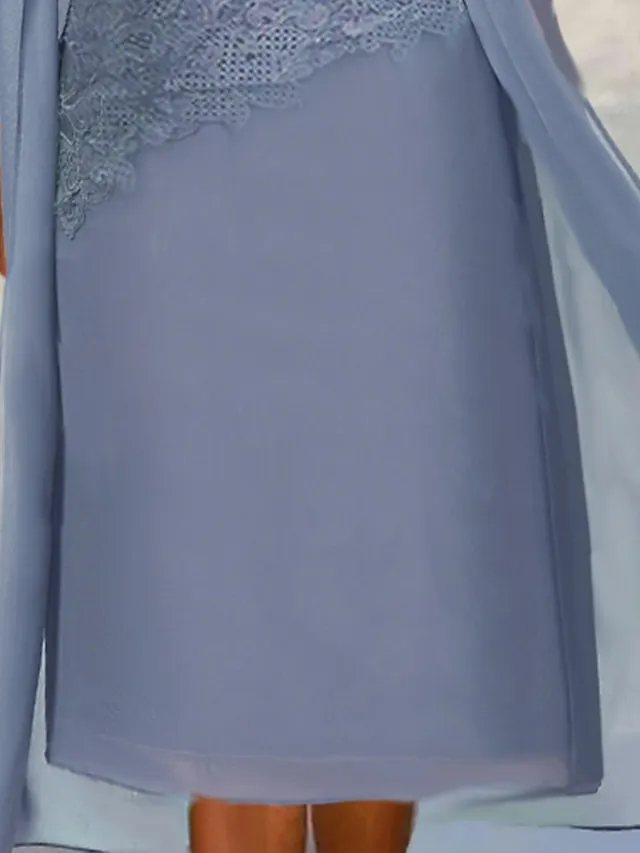 Women's Lace Dress Dress Set Wedding Guest Dress Midi Dress Dusty Blue Green 3/4 Length Sleeve Pure Color Lace up Summer Spring Fall Crew Neck Elegant Party Wedding Guest 2023 S M L XL 2XL 3XL