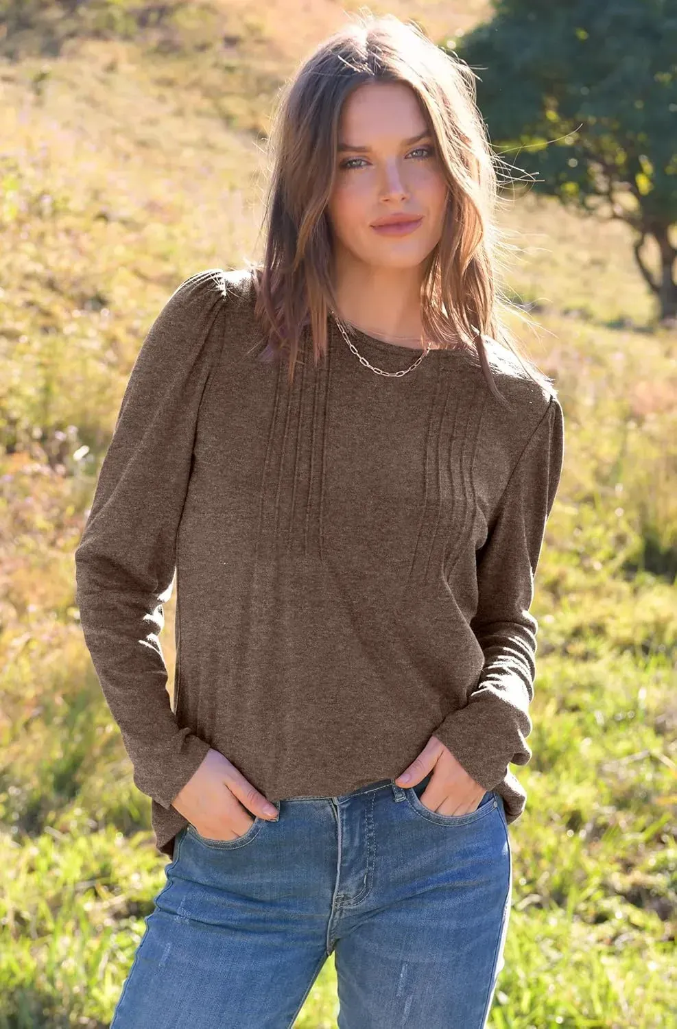 WIHOLL Blouses for Womens Dressy Casual 2024 Fall Tops Long Sleeve Shirts Loose Fit Tunics