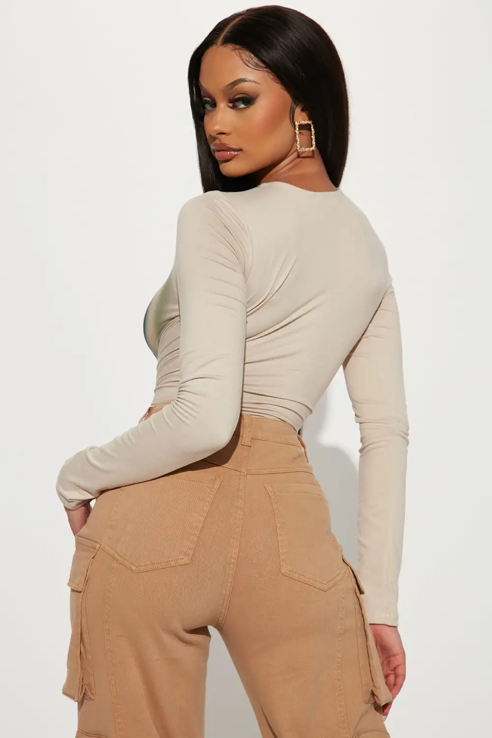 Out Of Body Experience Long Sleeve Bodysuit - Taupe