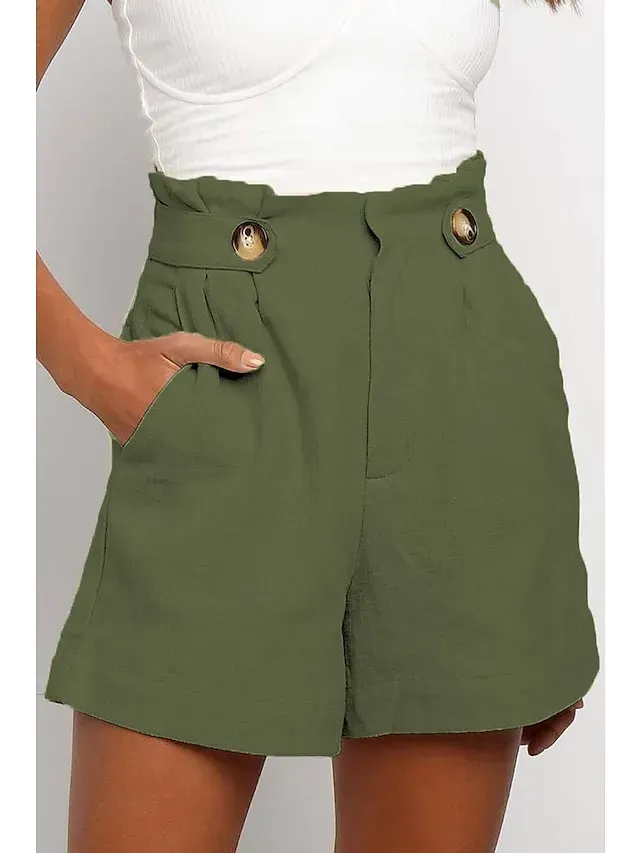 Women's Wide Leg Slacks Shorts Bermuda shorts Green Beige Black Mid Waist Basic Lightweight Casual Solid Colored S M L XL XXL / Slim