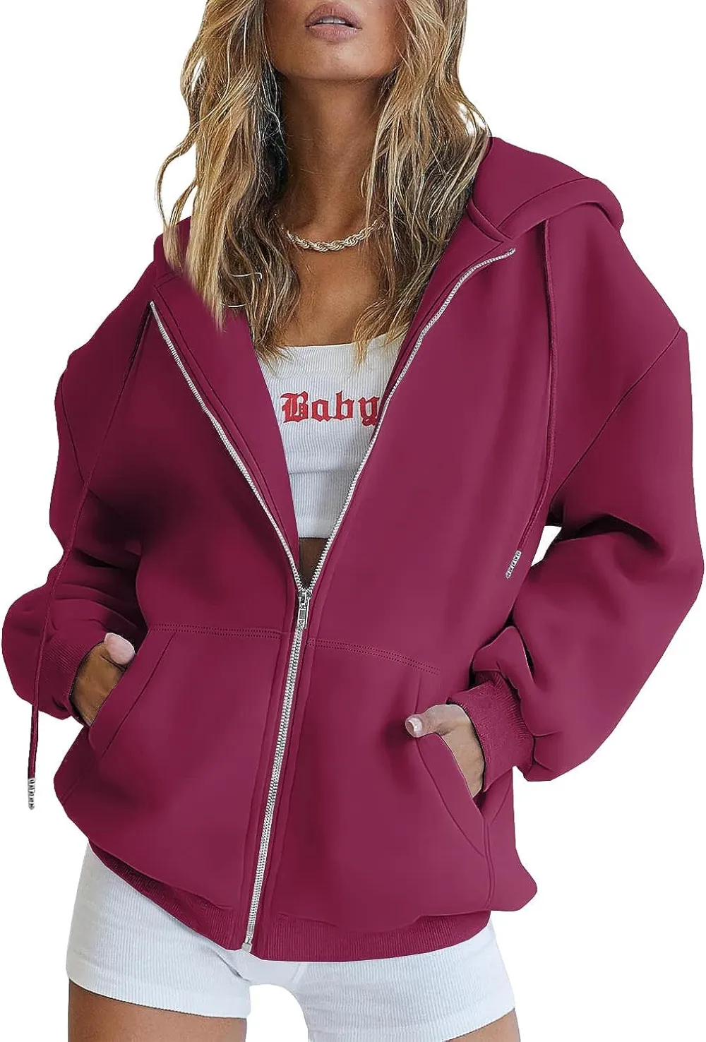 Women's Cute Hoodies Teen Girl Fall Jacket Oversized Sweatshirts Casual Drawstring Zip Up Y2K Hoodie with Pocket