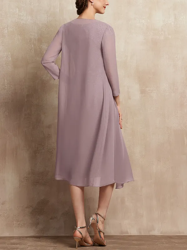 Collar Lace Dress Solid Color Chiffon Top Set