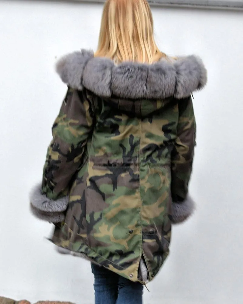 Womens Hooded Camouflage Warm Winter Coats Faux Fur Jacket Parka Overcoat