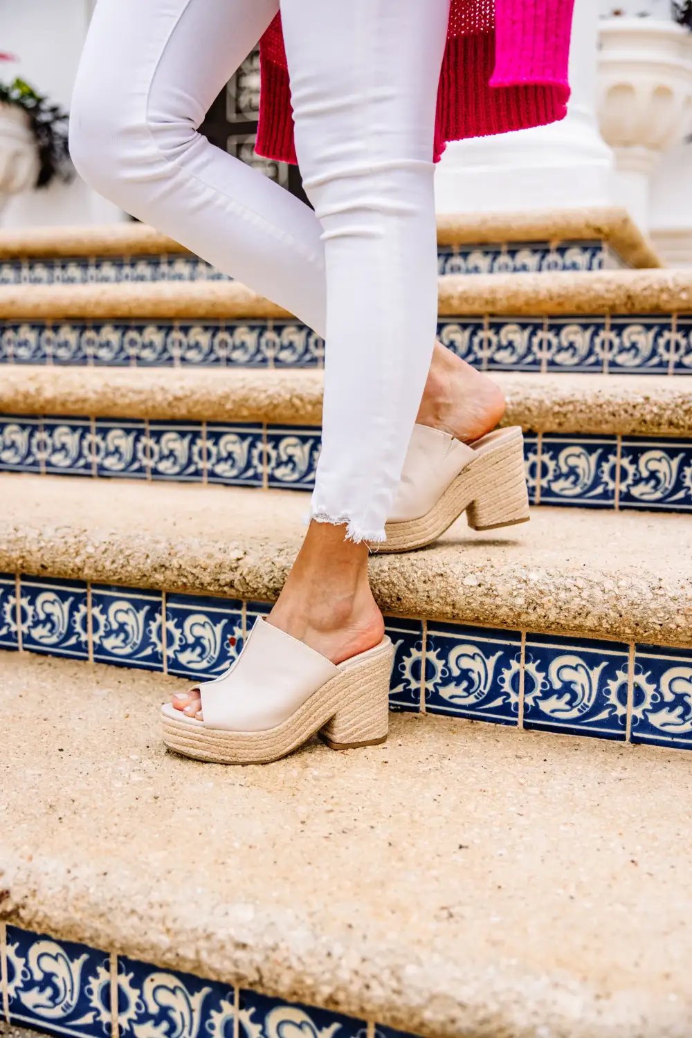 Get Ready Beige White Mule Heels