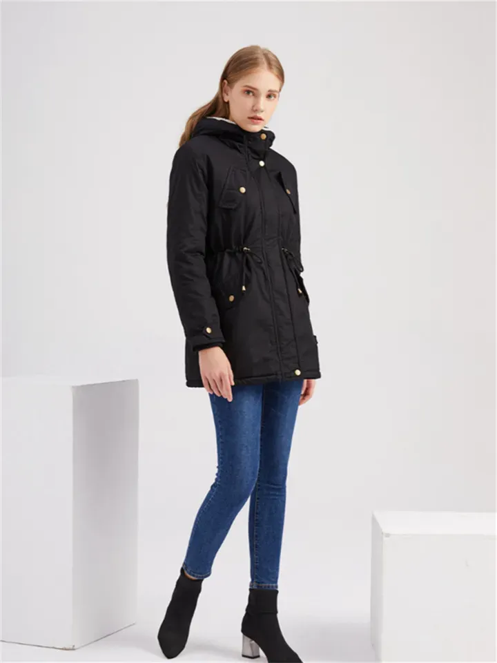 Women's Winter Jacket Winter Coat Parka Hoodie Jacket Outdoor Work Daily Winter Fall Regular Coat Regular Fit Windproof Warm Casual Jacket Long Sleeve Solid Color Full Zip Fleece Lined Navy Green