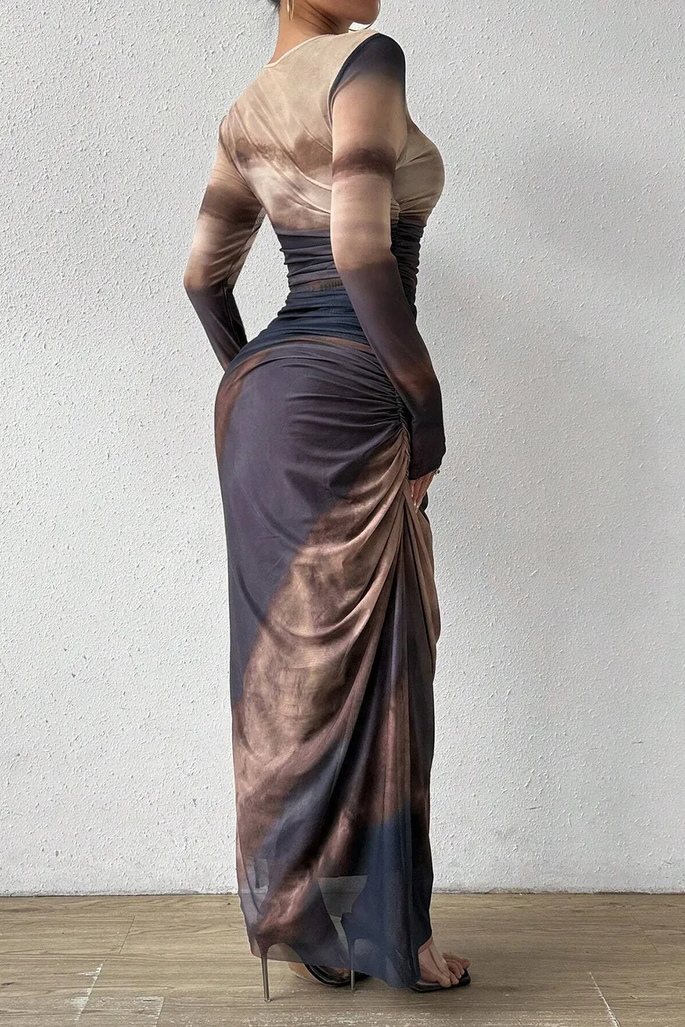 Women's Tie Dye Long Sleeve Pleated Dress