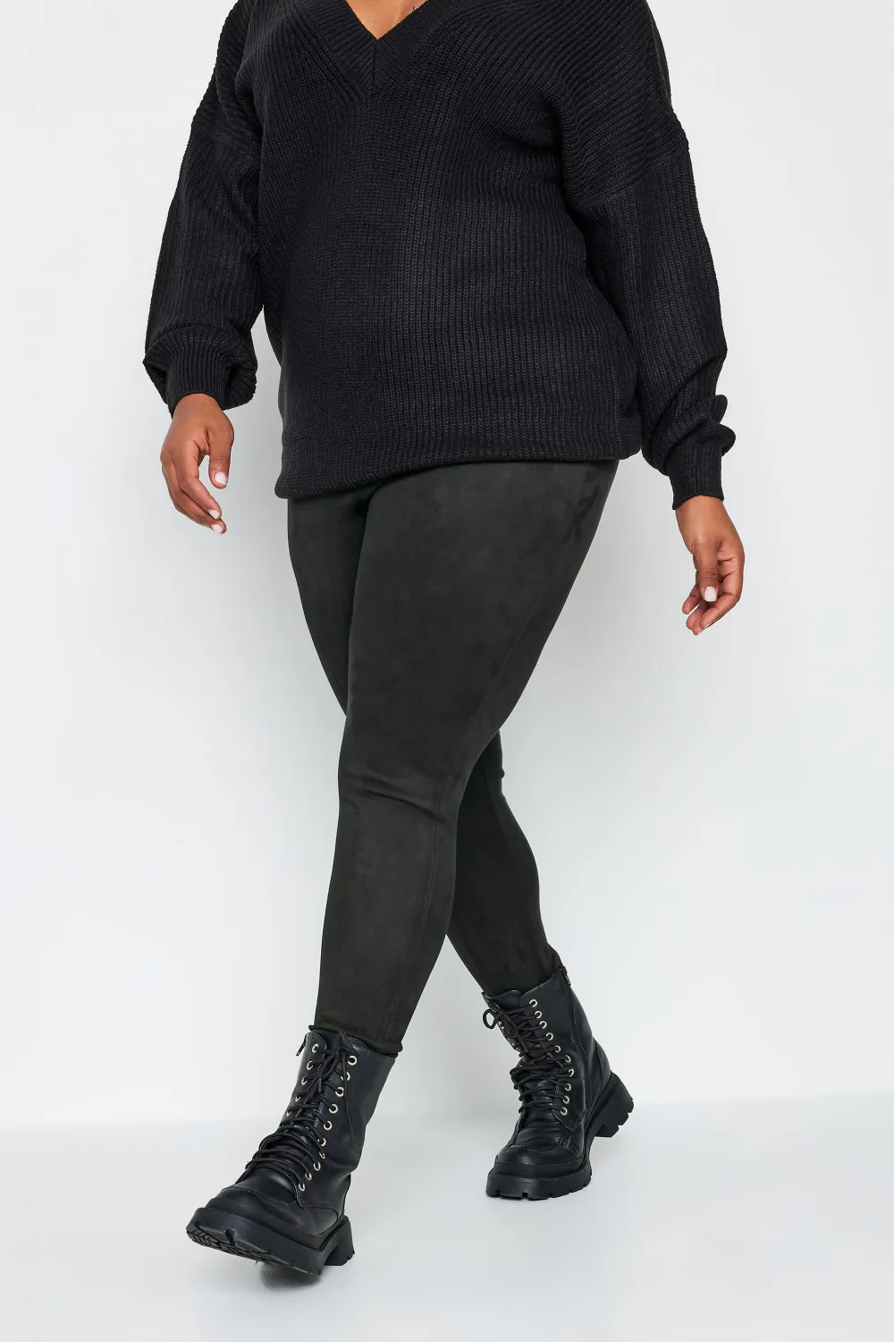 YOURS Curve Charcoal Grey Stretch Soft Touch Faux Suede High Waisted Leggings