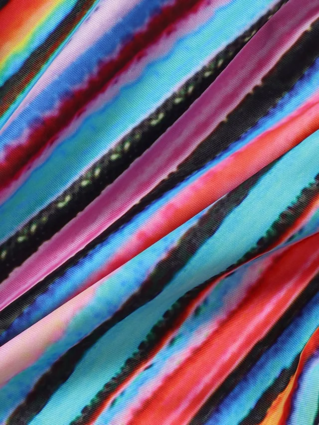 Women's Swimwear Tankini 2 Piece Plus Size Swimsuit 2 Piece Modest Swimwear Open Back Stripe Printing Striped Blue Tube Top Strapless Bathing Suits Sports Vacation Beach Wear