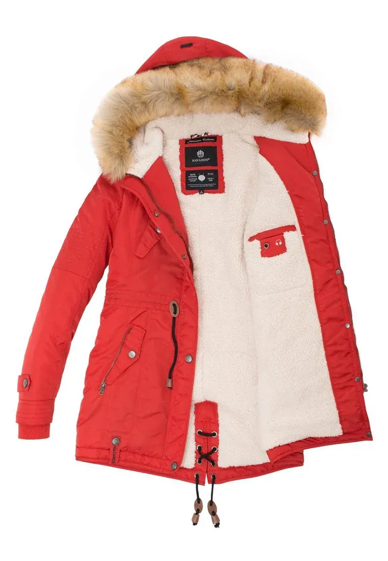 Women's padded parka coat red