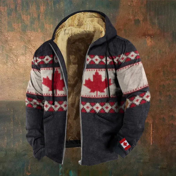 Men's Vintage Canada Maple Leaf Print Zipper Jacket