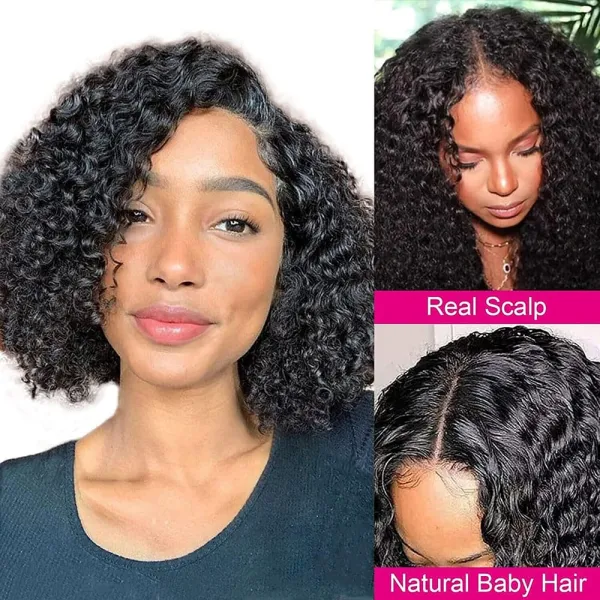 Sterly Curly V Part Bob Wig Human Hair No Leave Out Thin Part Wig