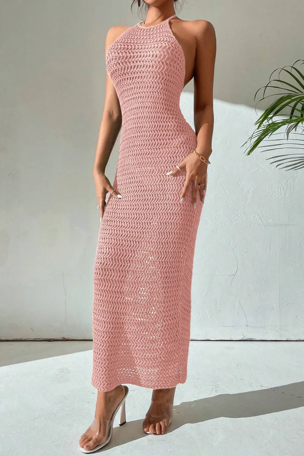 Crochet Backless Halter Neck Bodycon Dress
