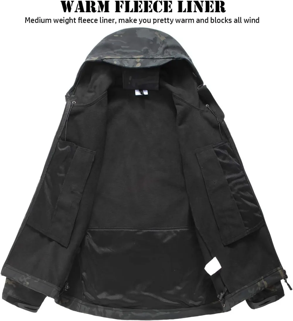 Men's Soft Shell Military Tactical Jacket Outdoor Camouflage Hunting Fleece Hooded Coat