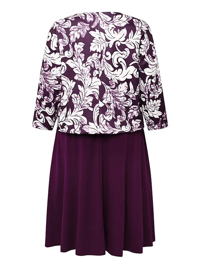 Women‘s Plus Size Curve Dress Set Print Crew Neck Long Sleeve Spring Fall Elegant Maxi long Dress Formal Party Dress