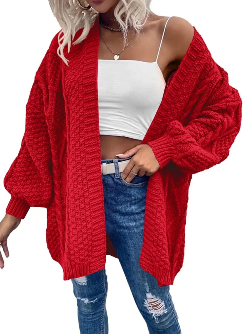 Dyexces Womens Oversized Cardigan Sweaters Open Front Cable Knit Lantern Long Sleeve Chunky Outwear Coats