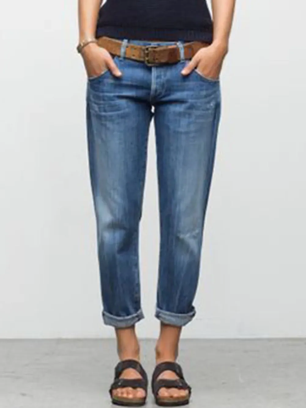 Blue Denim Washed Casual Patchwork Jeans