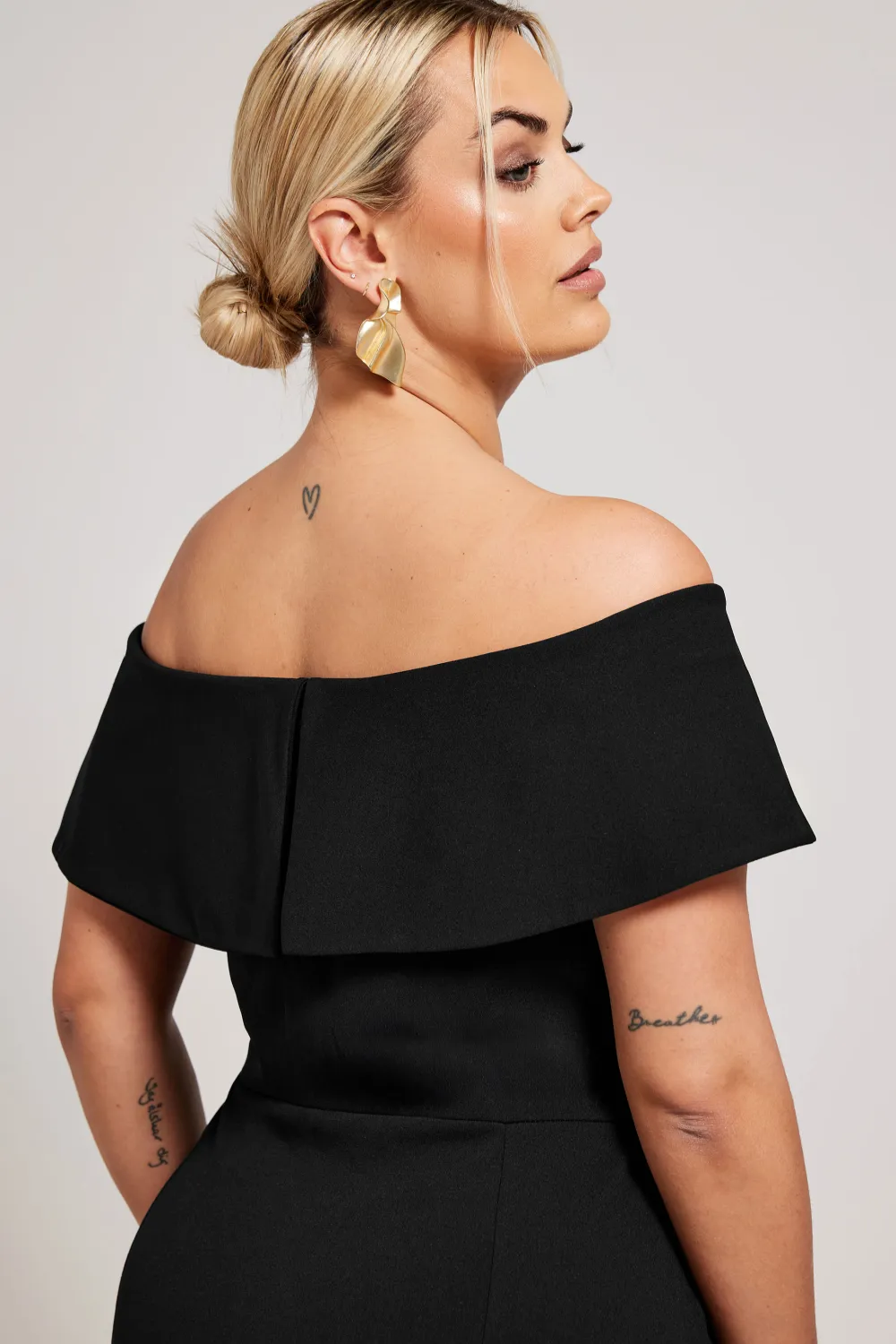 YOURS LONDON Curve Black Ruffle Bardot Maxi Dress