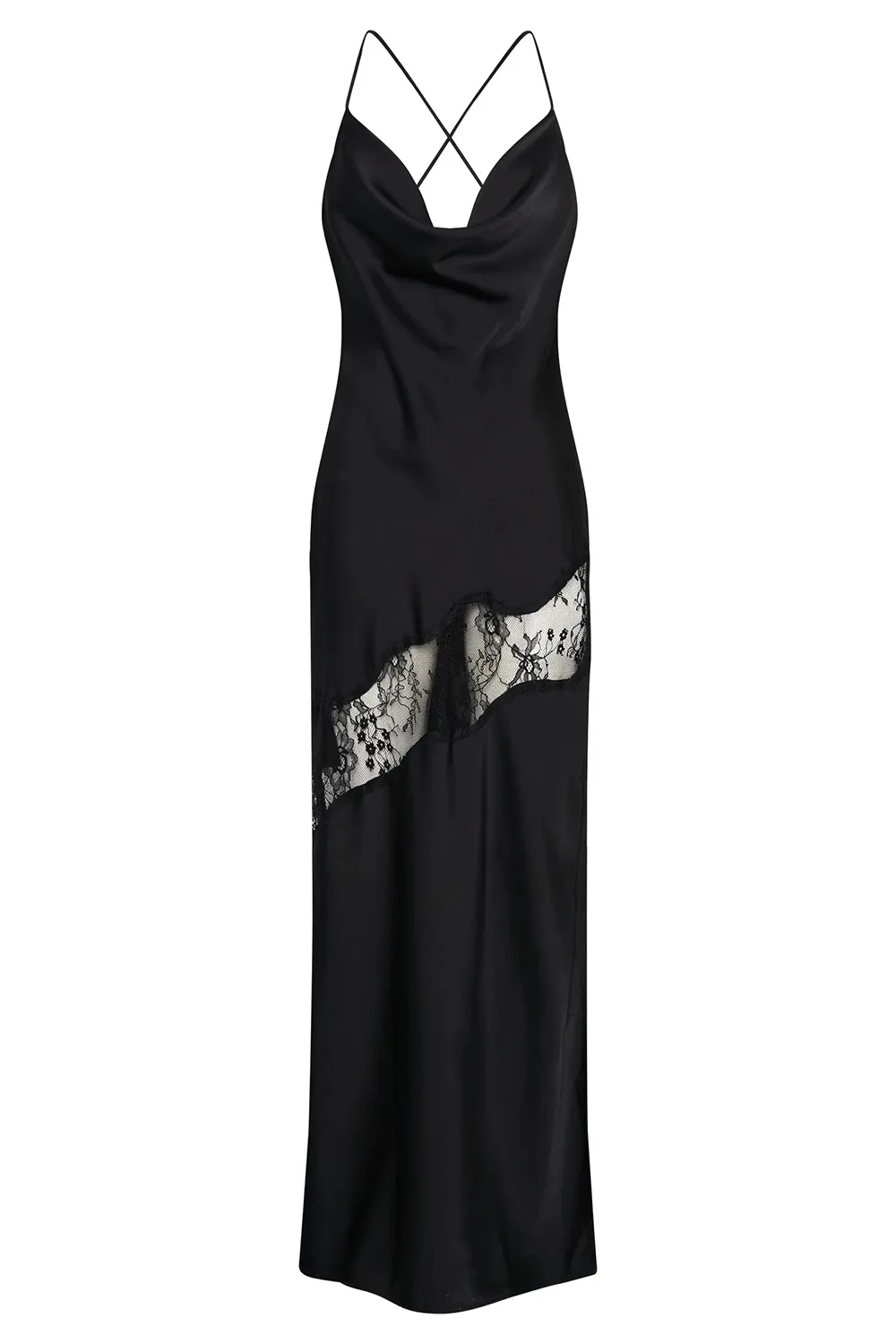 Lace Detail Satin Maxi Dress