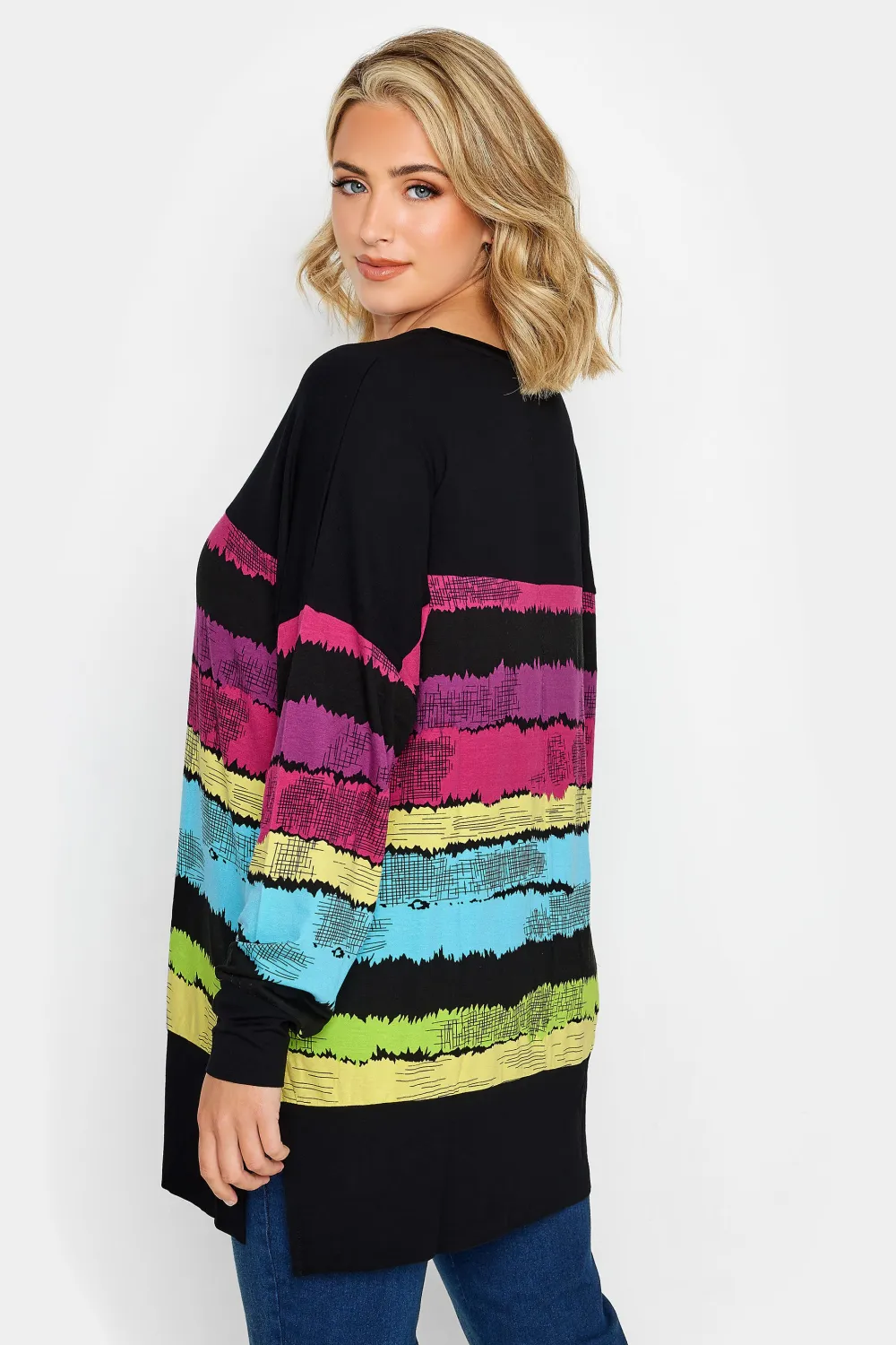 YOURS Curve Black Stripe Print Top