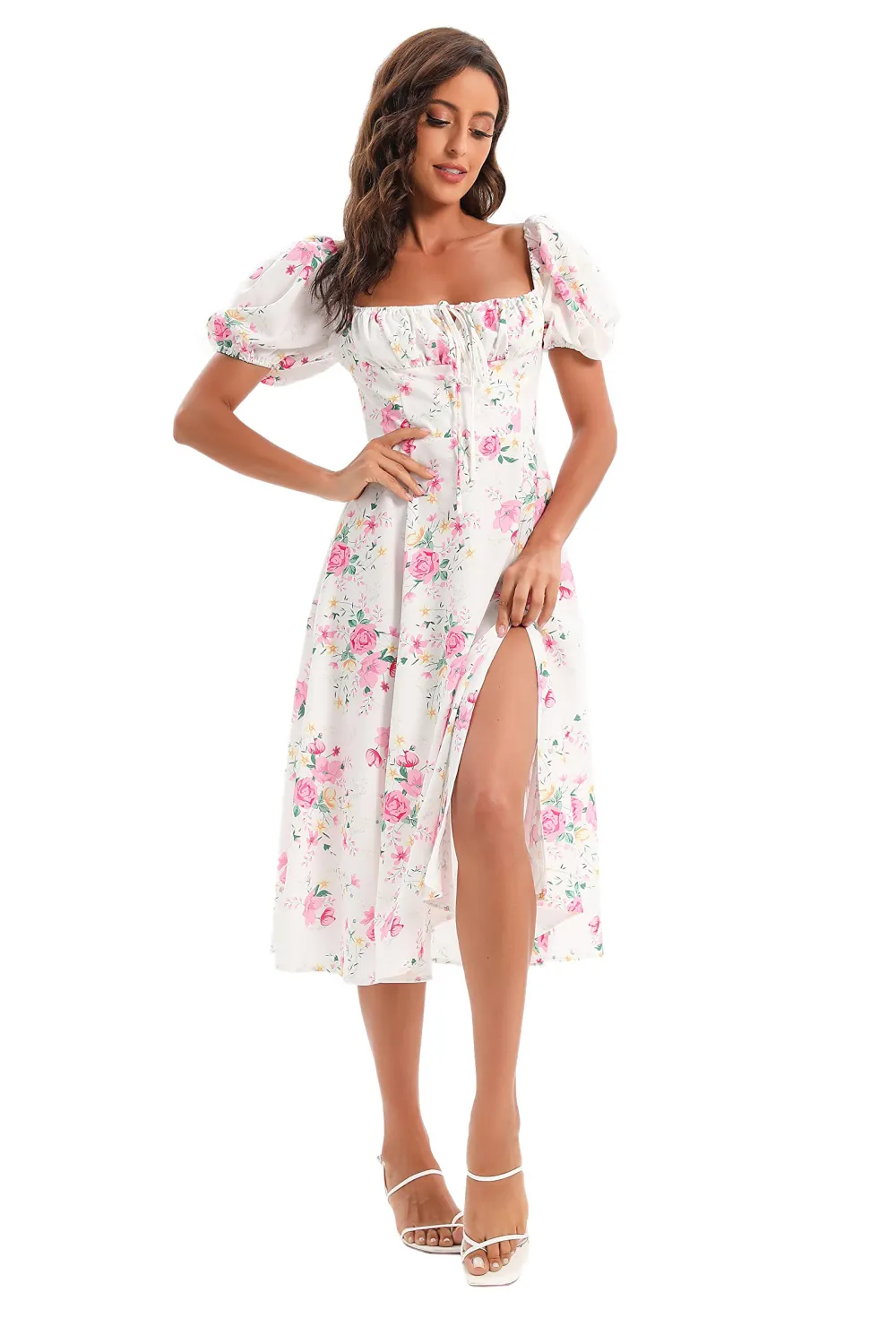 EREEGIAN Womens Square Neck Floral Dress