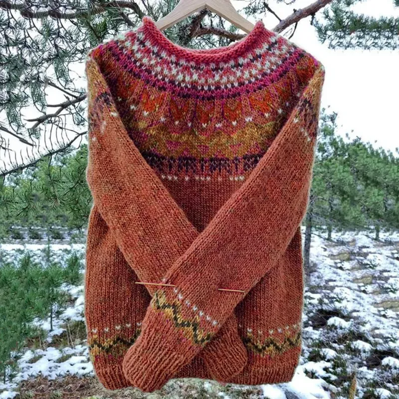 Vintage Icelandic Knit Jacquard Warmth Crew Neck Sweater(Unisex)