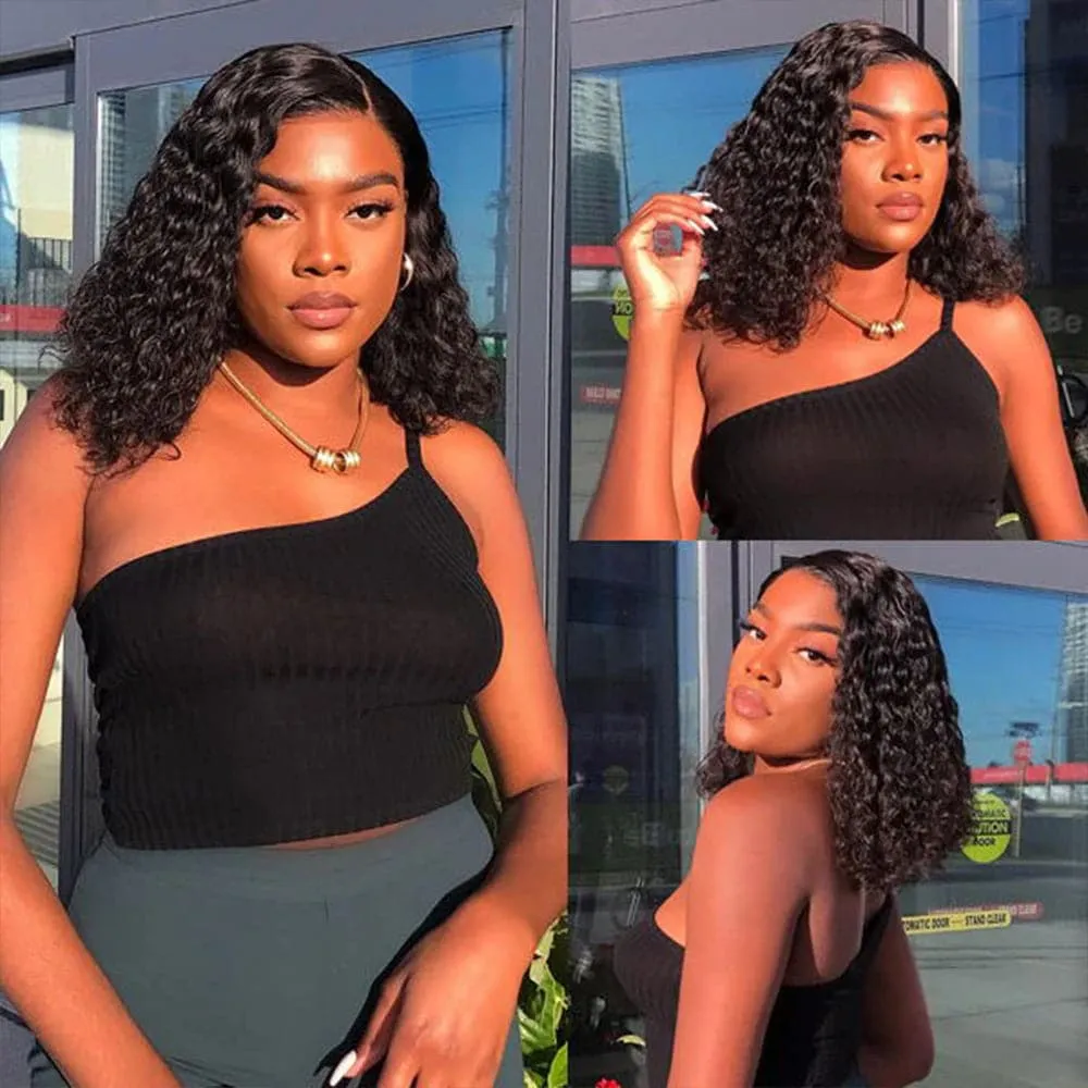 Sterly 13x6 Deep Wave Bob Wig Transparent Lace Front Bob Human Hair Wig 180% Density