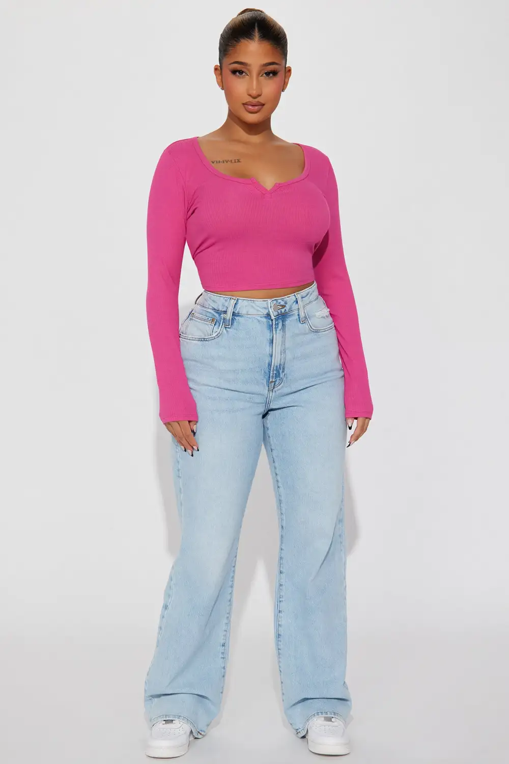 Agnus Long Sleeve Crop Top - Rose