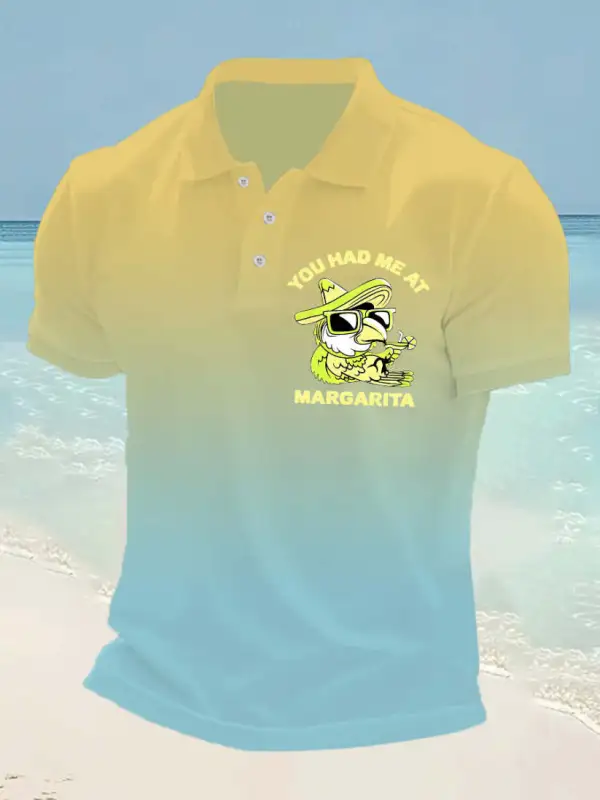 Men's It's 5 O'clock Somewhere Parrot Print Casual Short Sleeve Top