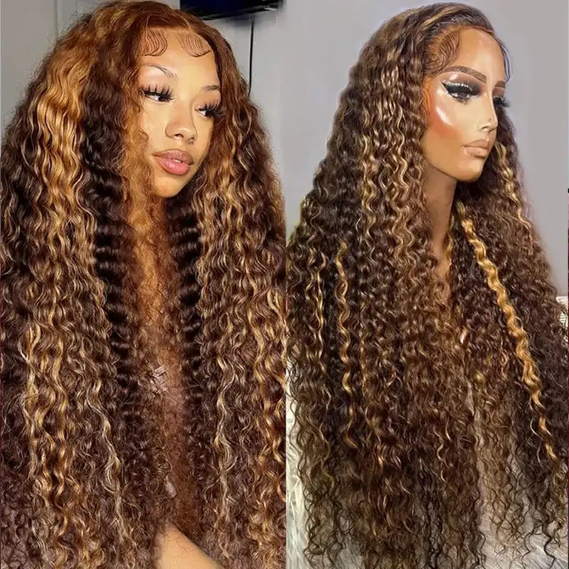 Highlight Deep Wave Wig Premium Super Double Drawn 13×6 Lace Human Hair Wig 250% Density