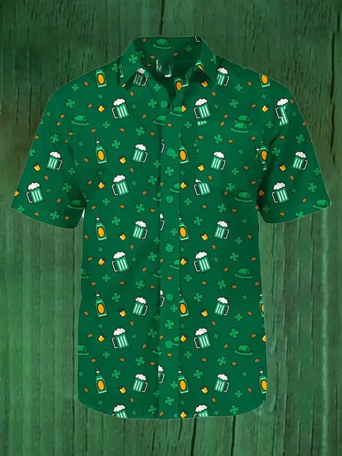 Men's St. Patrick's Day Shamrock Art Short Sleeve Casual Shirt