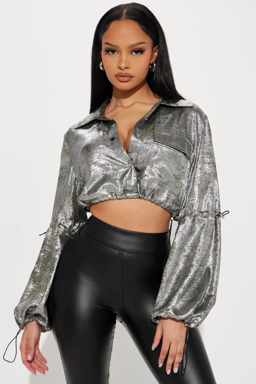 Watch Me Metallic Shirt - Gunmetal