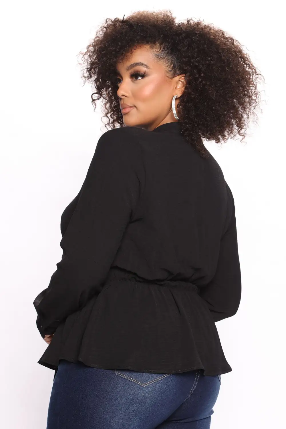 Waist No Time Long Sleeve Blouse - Black