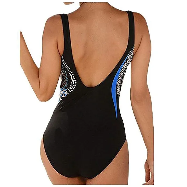 Women's One Piece Swimsuit Backless Vintage Bodysuit Bathing Suit Swimwear White Blue Breathable Quick Dry Lightweight Swimming Surfing Beach Spring Summer