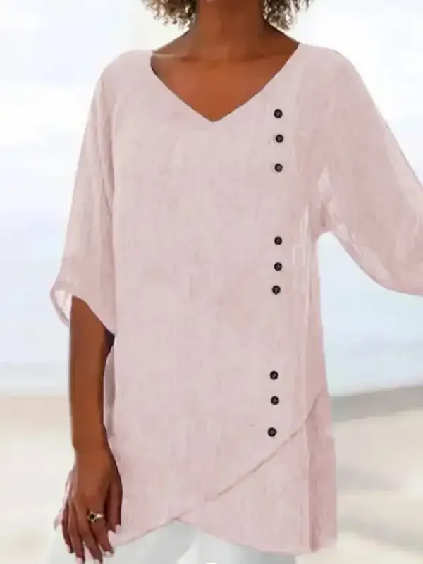 Women's Shirt Blouse Black Pink Blue Plain Asymmetric Half Sleeve