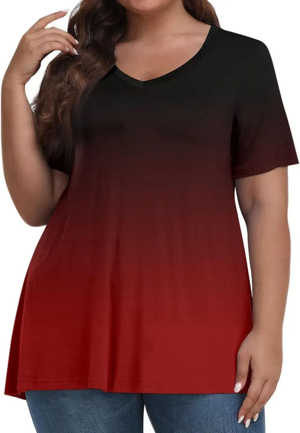 Plus Size Tops for Women Dressy Short Sleeve V Neck Shirts for Women Summer Tops for Women 2024 Floral Print Top