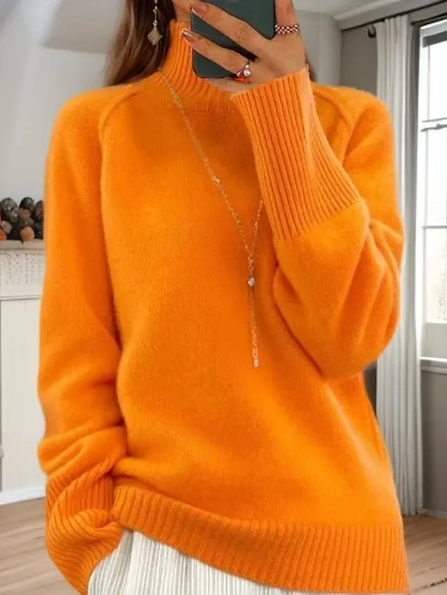 Women's Sweater Pullover Sweater Jumper Turtleneck Knit Knitted Raglan Sleeves Spring Fall Home Daily Holiday Daily Casual Soft Long Sleeve Pure Color White Light Green