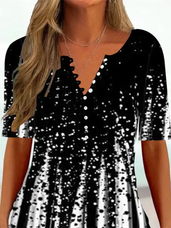 Women Half Sleeve V-neck Gradient Striped Printed Tops